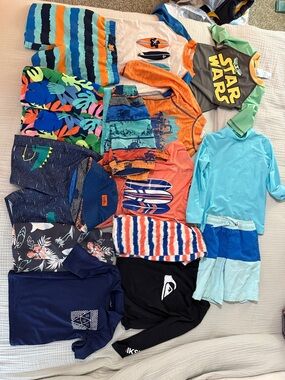 15 Mixed Boys Swimwear size 5 Lot - Bright Multicolor Rashguards & Boardshorts